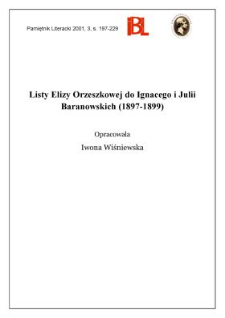 Listy Elizy Orzeszkowej do Ignacego i Julii Baranowskich (1897-1899)