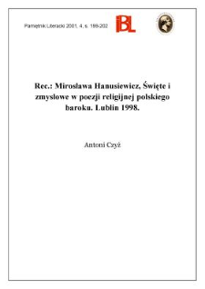 Mirosława Hanusiewicz, Święte i zmysłowe w poezji religijnej polskiego baroku. Lublin 1998