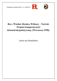 Wiesław Rzońca, Witkacy - Norwid : projekt komparatystyki dekonstrukcjonistycznej. Warszawa 1998