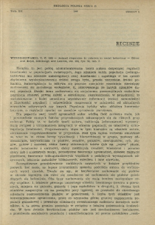 Recenzje. Wynne-Edwards, V. C. 1962 - Animal dispersion in relation to social behaviour - Oliver and Boyd, Edinburgh and London, str. 653, rys. 50, tab. 7.