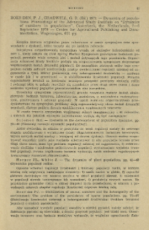 Boer den, P. J., Gradwell, G. R. (Ed.) 1971 - Dynamics of populations. Proceedings of the Advanced Study Institute on "Dynamics of numbers in populations", Oosterbeek, the Netherlands, 7-8 September 1970 - Centre for Agricultural Publishing and Documentation, Wageningen, 611 pp.