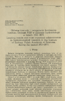 Główne kierunki i osiągnięcia badawcze Instytutu Ekologii PAN w zakresie hydrobiologii w latach 1952-1972