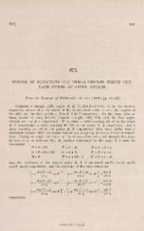 System of equations for three circles which cut each other at given angles