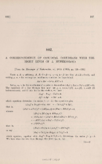 A correspondence of confocal Cartesians with the right lines of a hyperboloid