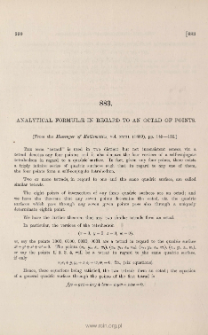 Analytical formula in regard to an octad of points