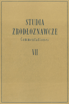 Studia Źródłoznawcze = Commentationes T. 7 (1962), Strony tytułowe, spis treści