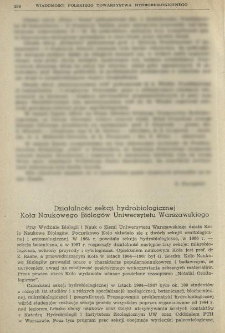 Działalność sekcji hydrobiologicznej Koła Naukowego Biologów Uniwersytetu Warszawskiego