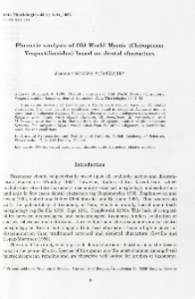 Phenetic analysis of Old World Myotis (Chiroptera: Vespertilionidae) based on dental characters
