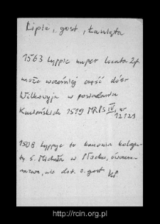 Lipie. Files of Gostynin district in the Middle Ages. Files of Historico-Geographical Dictionary of Masovia in the Middle Ages