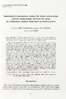 Reproductive parameters, kidney fat index, and grazing activity relationships between the sexes in Cantabrian chamois Rupicapra pyrenaica parva