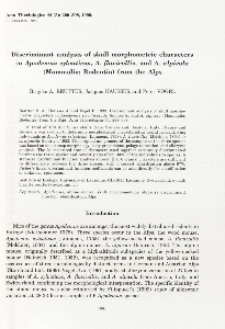 Discriminant analysis of skull morphometric characters in Apodemus sylvaticus, A. flavicollis, and A. alpicola (Mammalia; Rodentia) from the Alps