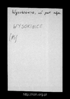 Wysokienice. Files of Rawa Mazowiecka district in the Middle Ages. Files of Historico-Geographical Dictionary of Masovia in the Middle Ages