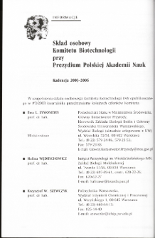 Skład osobowy Komitetu Biotechnologii przy Prezydium Polskiej Akademii Nauk