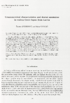 Craniometrical characteristics and dental anomalies in wolves Canis lupus from Latvia