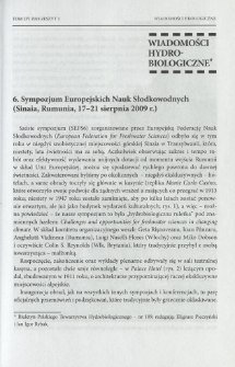 6. Sympozjum Europejskich Nauk Słodkowodnych (Sinaia, Rumunia, 17-21 sierpnia 2009 r.)