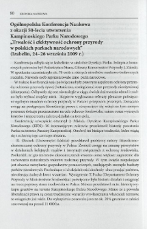 Ogólnopolska Konferencja Naukowa z okazji 50-lecia utworzenia Kampinoskiego Parku Narodowego "Trwałość i efektywność ochrony przyrody w polskich parkach narodowych" (Izabelin, 24-26 września 2009 r.)