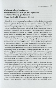 Międzynarodowa konferencja na temat rozrodu i rozwoju bezkręgowców w dobie modyfikacji genetycznych (Praga, Czechy, 16-20 sierpnia 2010 r.)