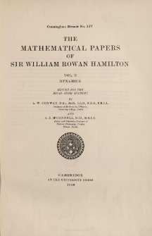 The mathematical papers of sir William Rowan Hamilton. Vol. 2, Dynamics, spis treści i dodatki