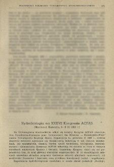 Hydrobiologia na XXXVII Kongresie ACFAS (Montreal, Kanada, 6-8 XI 1969 r.)