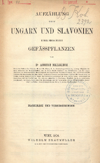 Aufzählung der in Ungarn und Slavonien bisher beobachteten Gefässpflanzen