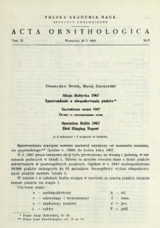 Akcja Bałtycka 1965, Sprawozdanie z obrączkowania ptaków