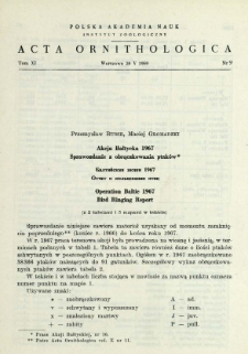 Akcja Bałtycka 1966, Sprawozdanie z obrączkowania ptaków