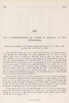 On a correspondance of points in relation to two tetrahedra