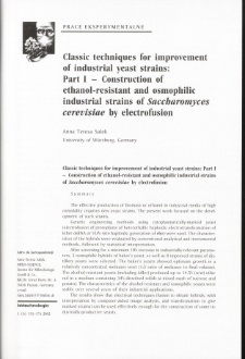 Classic techniques for improvement of industrial yeast strains: Part I - Construction ofethanol-resistant and osmophilic industrial strains of Saccharomyces cerevisiae hy electrofusion