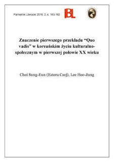 Znaczenie pierwszego przekładu „Quo vadis” w koreańskim życiu kulturalno-społecznym w pierwszej połowie XX wieku