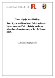 Nowa edycja Krasińskiego. Rec.: Zygmunt Krasiński, Dzieła zebrane. Nowe wydanie. Pod redakcją naukową Mirosława Strzyżewskiego. T. 1–8. Toruń 2017