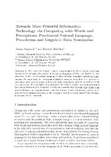 Towards more powerful information technology via computing with words and perceptions: precisiated natural language, protoforms and linguistic data summaries