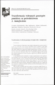 Transformation of selected genotypes of tomato with A. tumefaciens