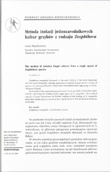 Metoda izolacji jednozarodnikowych kultur grzybów z rodzaju Zoophthora