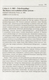 Cohen A. S. 2003 - Paleolimnology. The history and evolution of lake systems - Oxford University Press, ss. 500. [ISBN 0-19-513353-6]