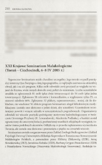 XXI Krajowe Seminarium Malakologiczne (Toruń - Ciechocinek, 6-8 IV 2005 r.)