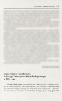 Sprawozdanie z działalności Polskiego Towarzystwa Hydrobiologicznego w 2004 roku