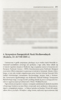 4. Sympozjum Europejskich Nauk Słodkowodnych (Kraków, 22-26 VIII 2005 r.)