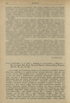 Wallwork, J. A. 1970 - Ecology of soil animals - McGraw - Hill, London, New York, Toronto, Mexico, Johannesburg, Panama, 283 str., 67 rys., 46 tab.