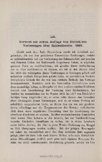 Vorwort zur ersten Auflage von Dirichlets Vorlesungen über Zahlentheorie. 1863