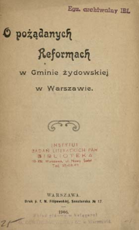 O pożądanych reformach w gminie żydowskiej w Warszawie