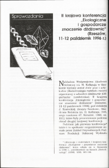 II krajowa konferencja "Ekologiczne i gospodarcze znaczenie dżdżownic" (Rzeszów 11-12 październik 1996r.)