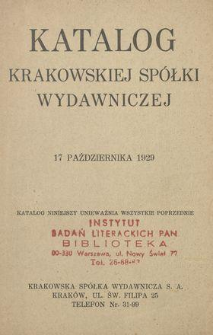 Katalog Krakowskiej Spółki Wydawniczej : 17 października 1929.