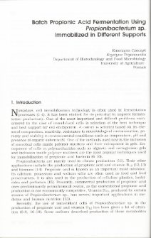 Batch Propionic Acid Fermentation Using Propionibacterium sp. Immobilized in Different Supports