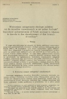 Ważniejsze osiągnięcia ekologii polskiej na tle trendów rozwojowych w tej gałęzi biologii