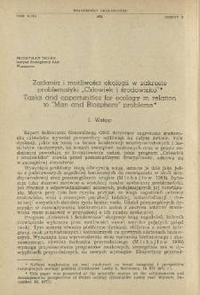 Zadania i możliwości ekologii w zakresie problematyki "Człowiek i środowisko"