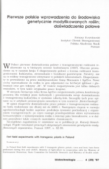 Pierwsze polskie wprowadzenia do środowiska genetycznie modyfikowanych roślin; doświadczenia polowe