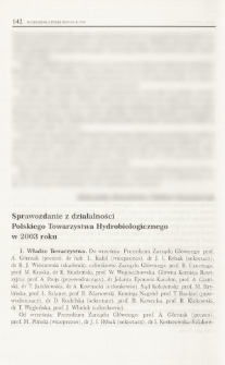 Sprawozdanie z działalności Polskiego Towarzystwa Hydrobiologicznego w 2003 roku