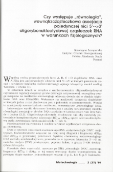 Czy występuje „równoległa”, wewnątrzcząsteczkowa asocjacja pojedynczej nici 5’—>3’ oligorybonukleotydowej cząsteczek RNA w warunkach fizjologicznych?