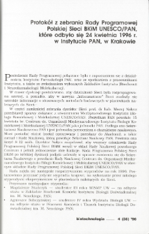 Protokół z zebrania Rady Programowej Polskiej Sieci BKiM UNESCO/PAN, które odbyło się 24 kwietnia 1996 r.w Instytucie PAN, w Krakowie