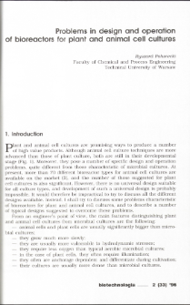 Problems in design and operation of bioreactors for plant and animal cell cultures